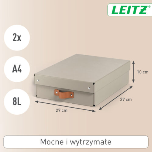 61480012_n_01.jpg Pudełko do przechowywania Leitz Puro z pokrywką, średnie niskie, 8 l, z tektury w 100% z recyklingu, 2 szt., beżowe