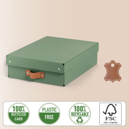 61480050_03.jpg Pudełko do przechowywania Leitz Puro z pokrywką, średnie niskie, 8 l, z tektury w 100% z recyklingu, 2 szt., zielone
