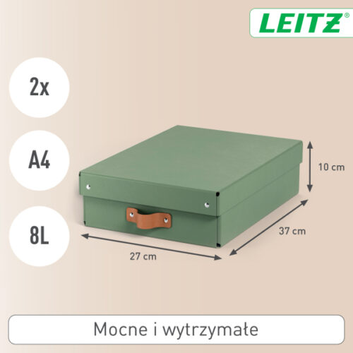 61480050_n_01.jpg Pudełko do przechowywania Leitz Puro z pokrywką, średnie niskie, 8 l, z tektury w 100% z recyklingu, 2 szt., zielone