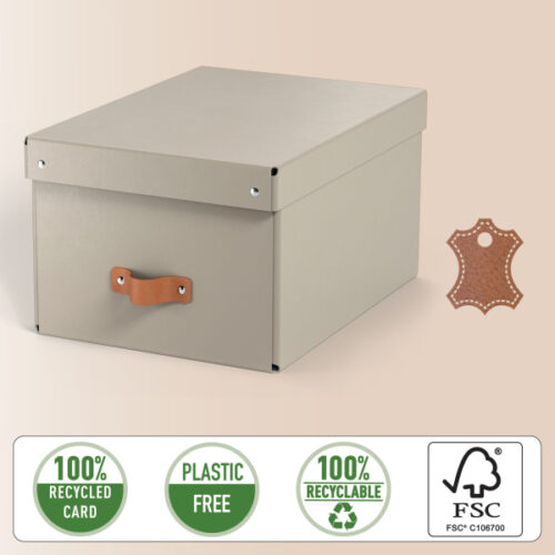61490012_03.jpg Pudełko do przechowywania Leitz Puro z pokrywką, średnie, 17 l, z tektury w 100% z recyklingu, 2 szt., beżowe