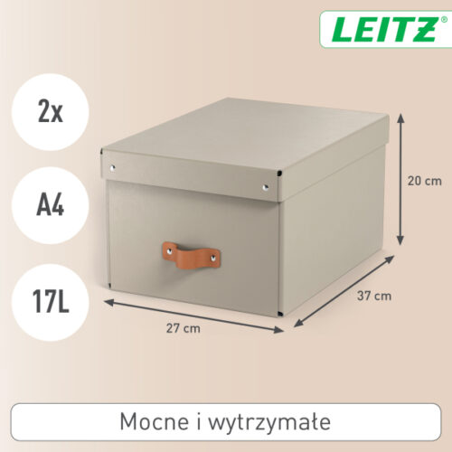 61490012_n_01.jpg Pudełko do przechowywania Leitz Puro z pokrywką, średnie, 17 l, z tektury w 100% z recyklingu, 2 szt., beżowe