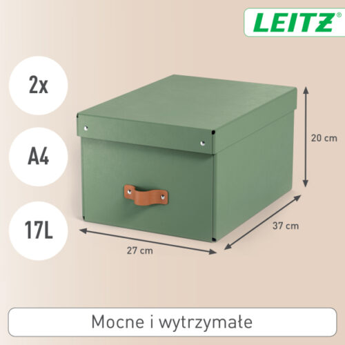 61490050_n_01.jpg Pudełko do przechowywania Leitz Puro z pokrywką, średnie, 17 l, z tektury w 100% z recyklingu, 2 szt., zielone