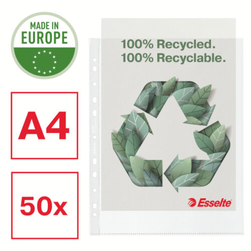 627502_02.jpg Koszulki groszkowe Esselte Recycled Premium, A4 Maxi, PP 70 mic.