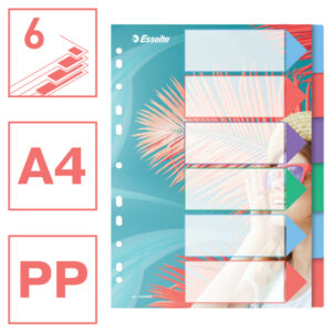 Przekładki Esselte Colour'Breeze PP A4, 6 przekładek
