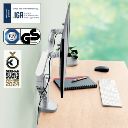 65370085_01.jpg Podwójne ramię Leitz Ergo do monitora, jasnoszare