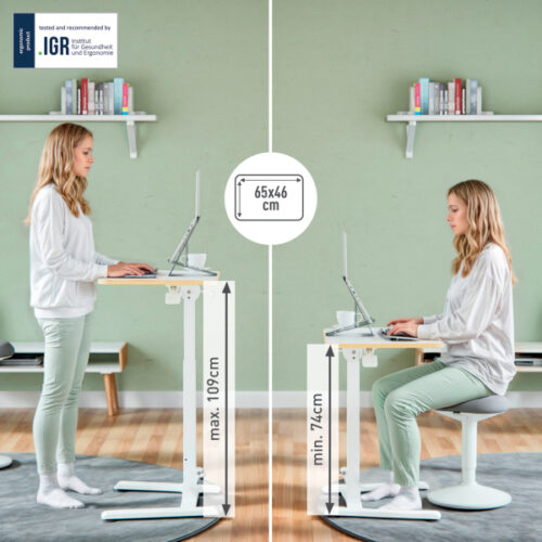 65880001_01.jpg Małe składane biurko Leitz Ergo do pracy w pozycji siedzącej i stojącej, białe