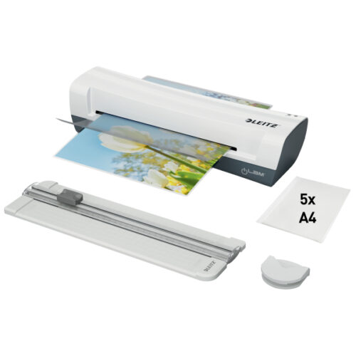 Laminator Leitz iLAM Home A4, zestaw 4w1 biały