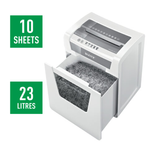 80020000_02.jpg Niszczarka Leitz IQ Office, P5, 10 kartek, 23 l kosz