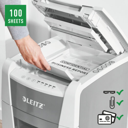80120000_03.jpg Niszczarka Leitz IQ AutoFeed 100, P5, 100 kartek, 34 l kosz