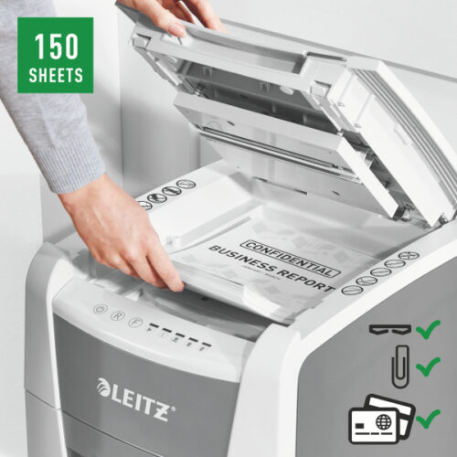 80130000_03.jpg Niszczarka Leitz IQ AutoFeed 150, P4, 150 kartek, 44 l kosz